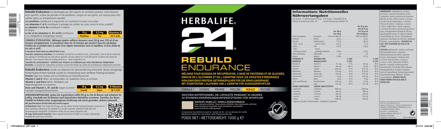 H24 Rebuild Endurance Vanille 1000 g
