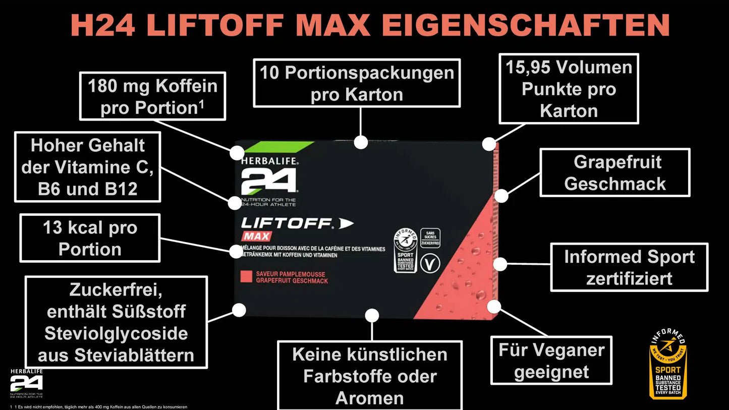 H24 LiftOff Max Grapefruit Geschmack 10 Portionspackungen